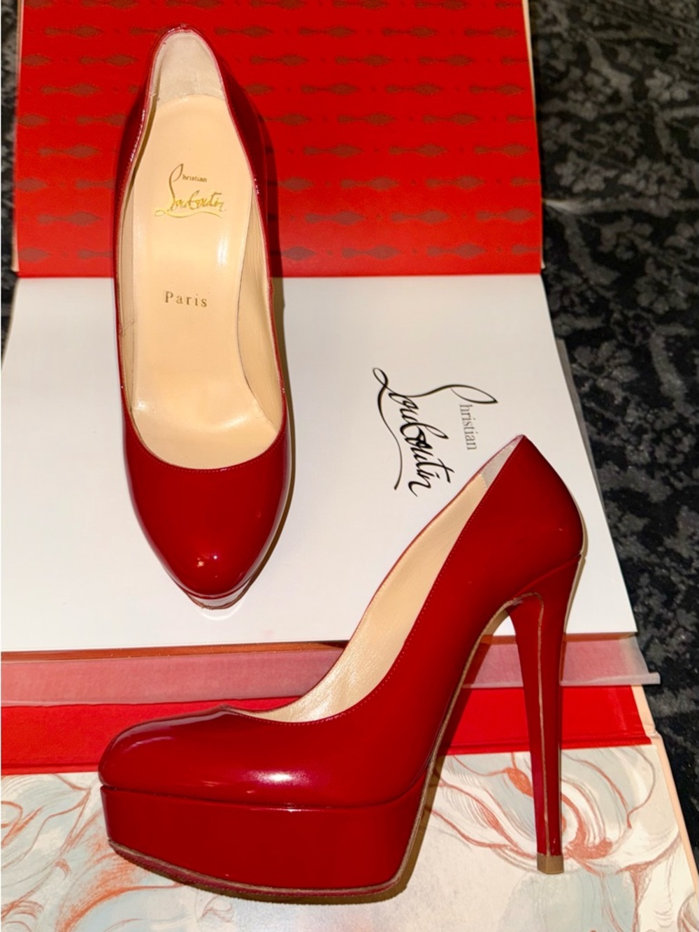 Christian Louboutin Red Bianca 140 Patent Platform Pumps sz39